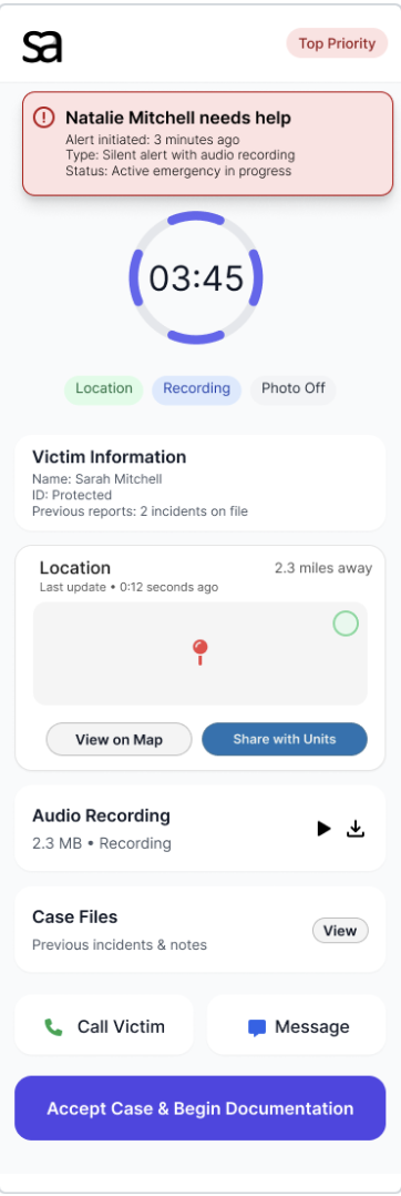 Hi-fi screen showing emergency contact setup
