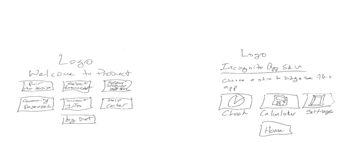 Lo-fi sketches for SilentAid flows