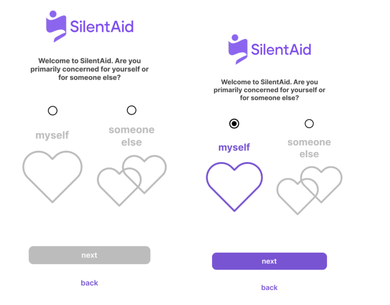 Mid-fi prototype screens showing setup flow