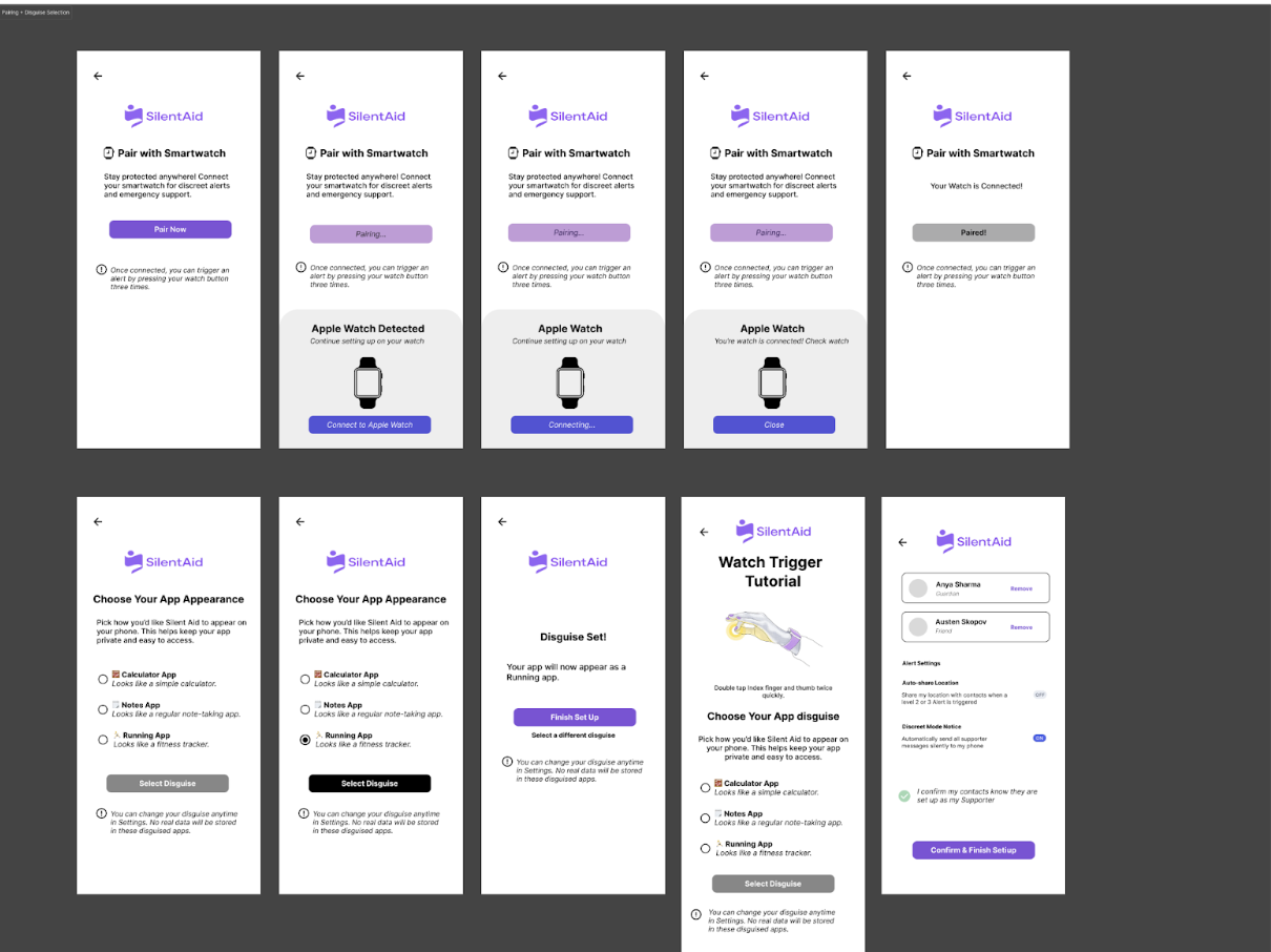 Mid-fi prototype screens showing training flow